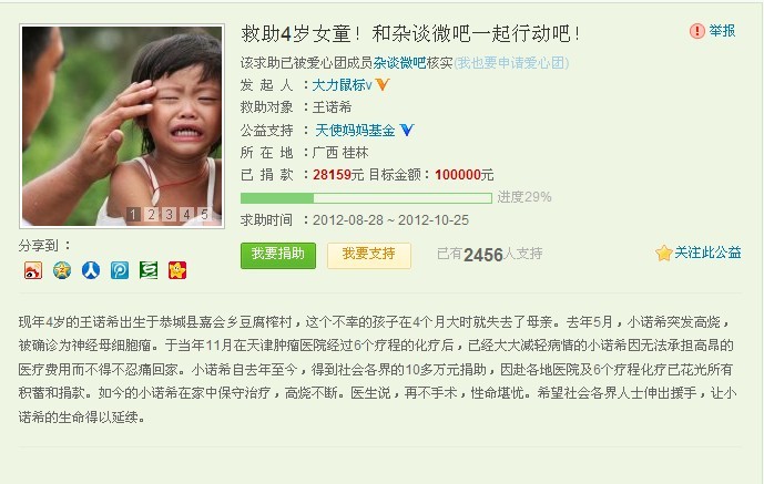 恭城重病女孩王诺希得到各界爱心人士慷慨相助185 / 作者:社区小编 / 帖子ID:38079
