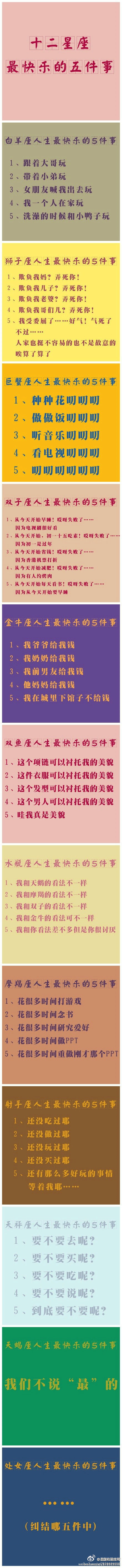 一张图告诉你，12星座人生最快乐的事！「转」554 / 作者:蔷薇Jolie / 帖子ID:93788