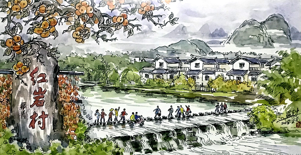 恭城金秋柿柿如意，手绘瑶乡幅幅顺心654 / 作者:箩筐索 / 帖子ID:269610