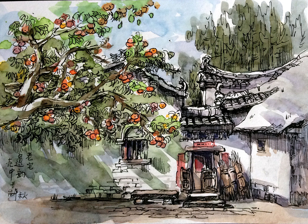 恭城金秋柿柿如意，手绘瑶乡幅幅顺心160 / 作者:箩筐索 / 帖子ID:269610