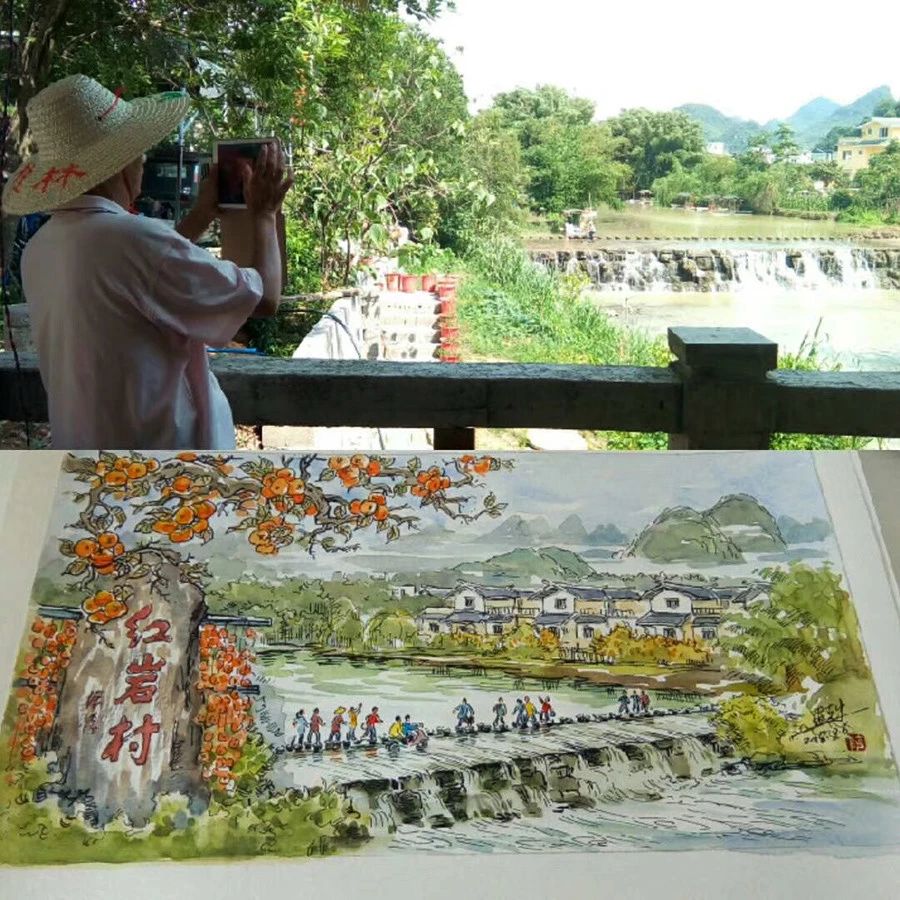 恭城金秋柿柿如意，手绘瑶乡幅幅顺心589 / 作者:箩筐索 / 帖子ID:269610