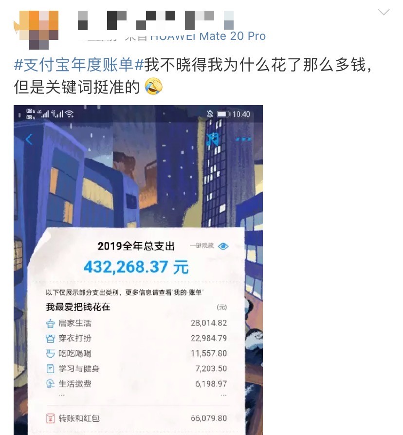 支付宝年度账单来了，我发出灵魂拷问181 / 作者:单身狗的生活 / 帖子ID:270066