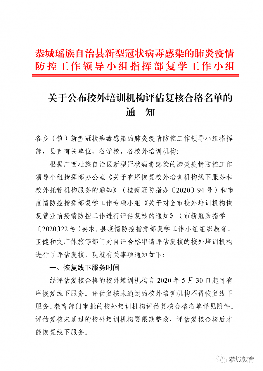 关于公布校外培训机构评估复核合格名单的通知717 / 作者:宇宙无限 / 帖子ID:274957