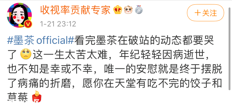 悼念B站up主墨茶official：一颗草莓能甜满人间疾苦吗？272 / 作者:闲不住a / 帖子ID:281652