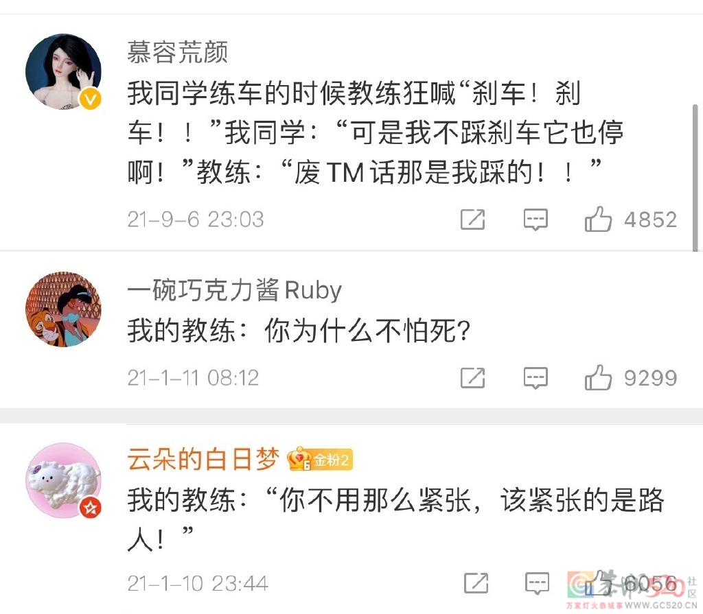 阴阳怪气还得看驾校教练101 / 作者:闲不住a / 帖子ID:297543