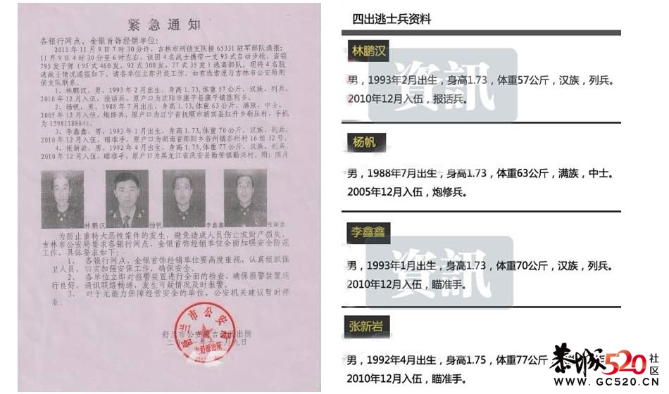 驻吉林部队4名战士携枪出逃 3人被击毙1人活捉805 / 作者:金秋十月 / 帖子ID:3292