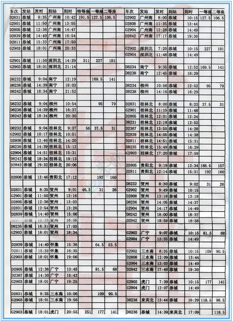 恭城高铁站和汽车站发车时间表，不谢哈555 / 作者:红通通 / 帖子ID:113551