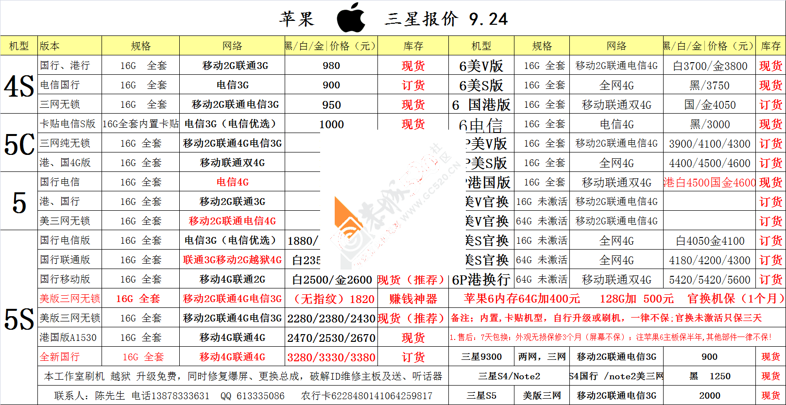 苹果国行、水货批发923 / 作者:机器 / 帖子ID:127650
