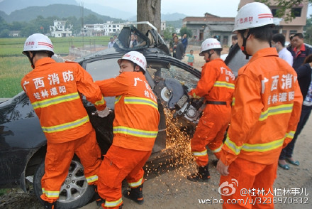 灌阳县一辆黑色小轿车在省道201灌阳往恭城方向，因雨天路滑，车子迎头撞上路边大树863 / 作者:额外听歌 / 帖子ID:127985