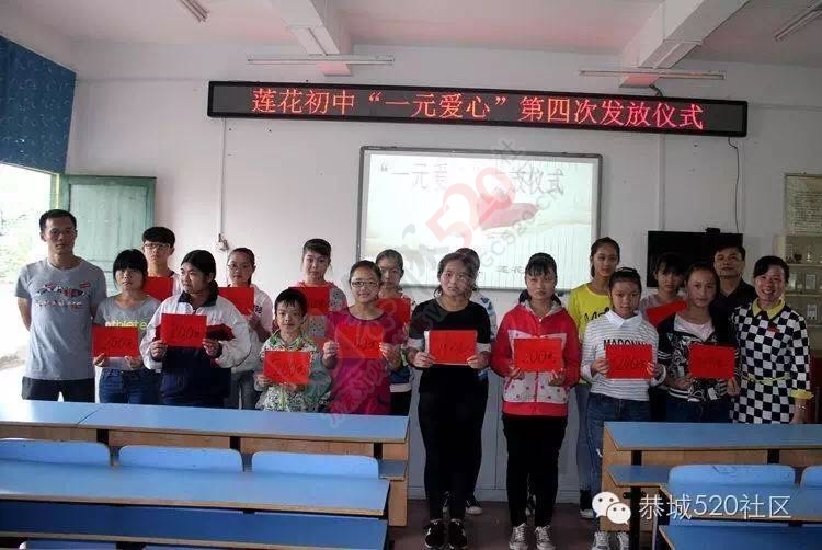 莲花初中举行2016年春季学期“一元爱心”基金发放仪式880 / 作者:今日恭城 / 帖子ID:173453
