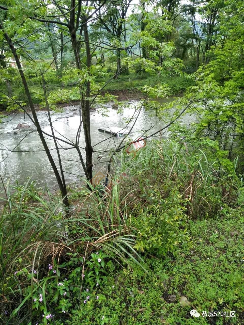 雨天行车须谨慎！观音周家塘路口路段一面包车“飞”入河中！339 / 作者:社区小编 / 帖子ID:207380