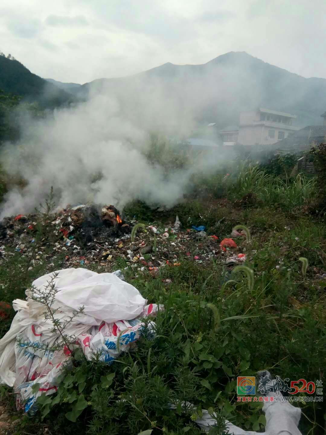 观音乡荒地上有人烧垃圾,垃圾低温闷烧产生的有毒烟雾吹向小溪对面的民居!644 / 作者:恭城男人好 / 帖子ID:261836