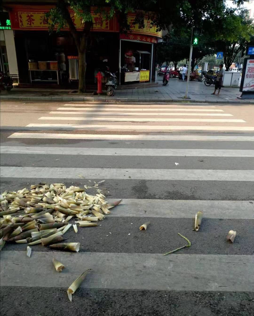 十字街往菜市场方向不知道哪个把笋壳倒在斑马线700 / 作者:公路美学 / 帖子ID:268559
