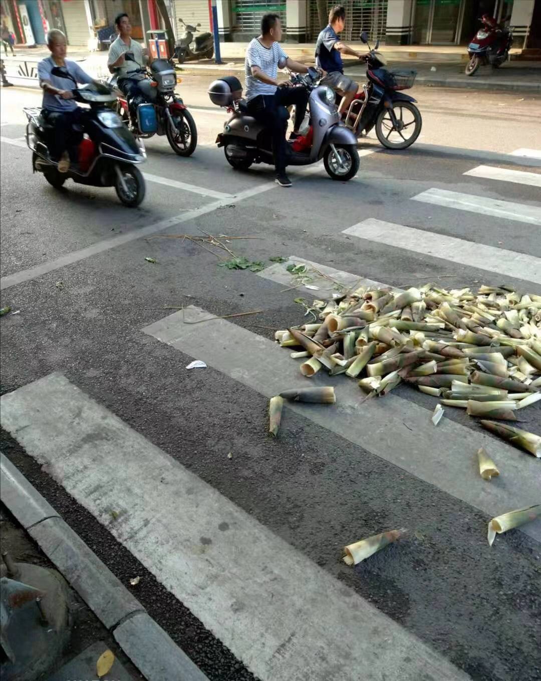 十字街往菜市场方向不知道哪个把笋壳倒在斑马线598 / 作者:公路美学 / 帖子ID:268559