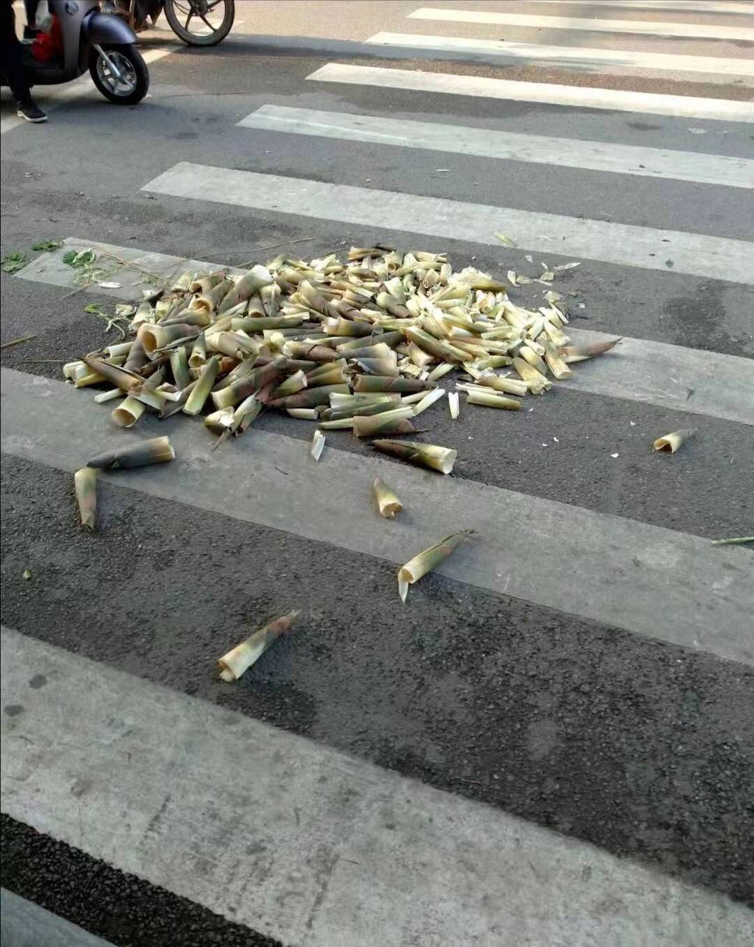 十字街往菜市场方向不知道哪个把笋壳倒在斑马线586 / 作者:公路美学 / 帖子ID:268559