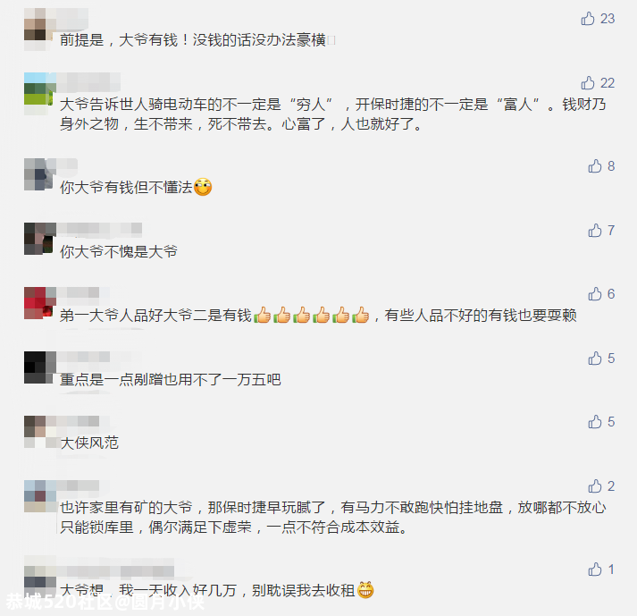 豪横！大爷骑电动车撞上保时捷，不等责任认定，当场转账五位数305 / 作者:圆月小侠 / 帖子ID:279196