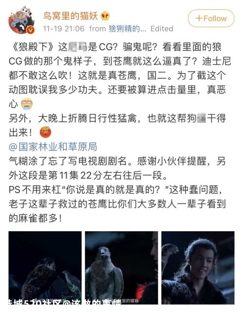 用国家二级保护动物拍摄还假称特效？《狼殿下》引争议465 / 作者:该做的事情 / 帖子ID:279579
