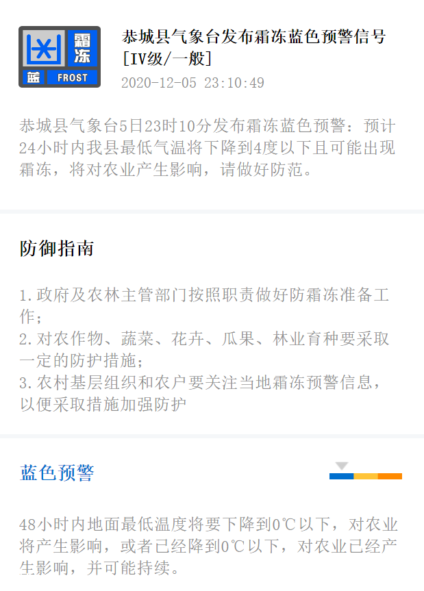 恭城县气象台5日23时10分发布霜冻蓝色预警80 / 作者:论坛小编01 / 帖子ID:280128
