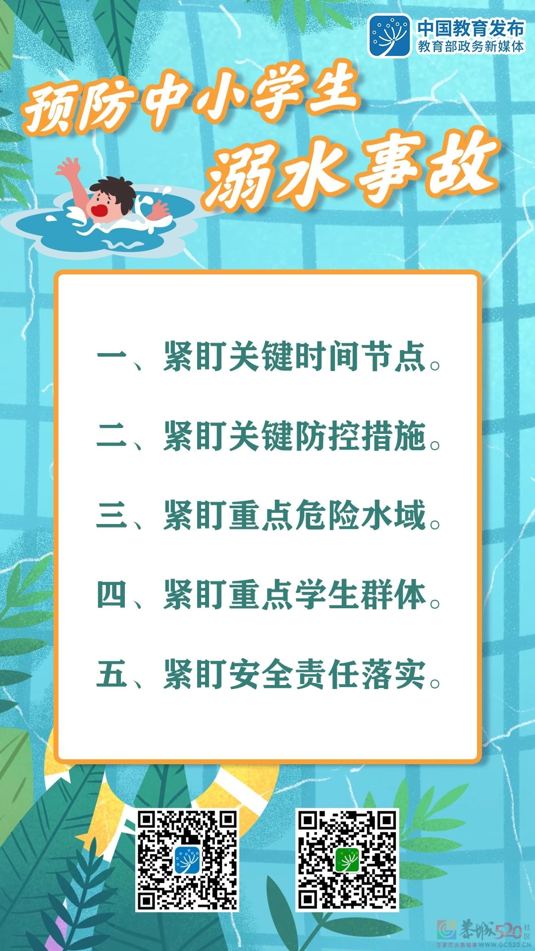 教育部印发通知，5个“紧盯”做好预防中小学生溺水事故工作222 / 作者:论坛小编01 / 帖子ID:286908