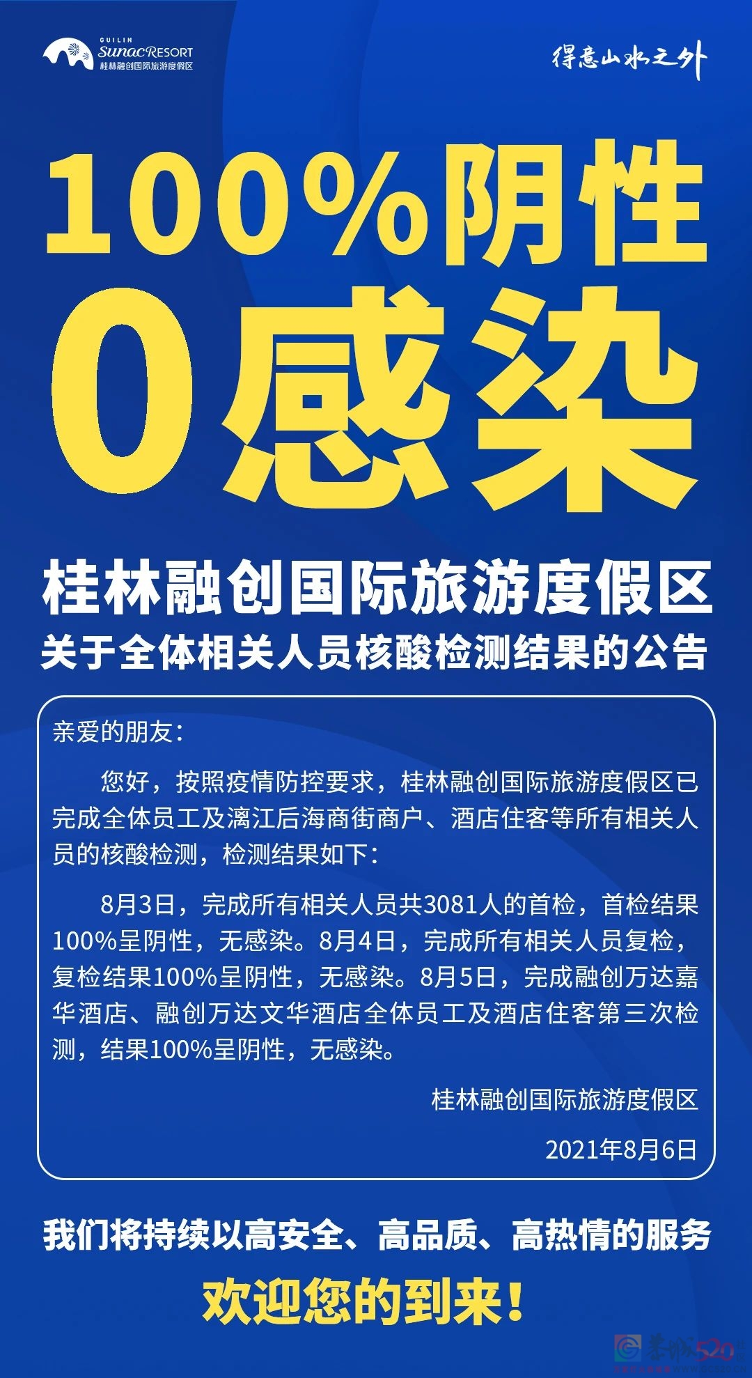 桂林融创国际旅游度假区丨全员核酸检测阴性625 / 作者:分类小编 / 帖子ID:287821