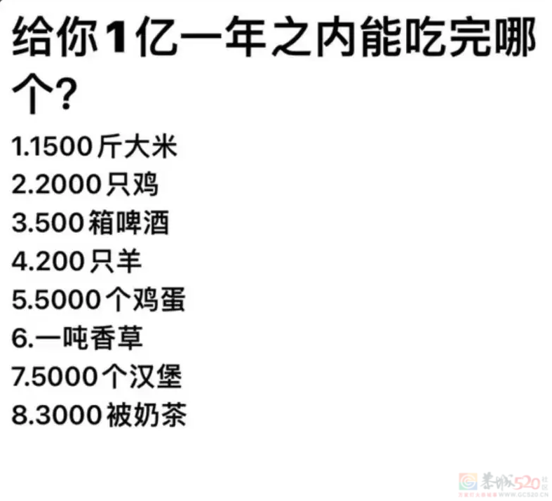 给你1亿，一年之内能吃完哪个?823 / 作者:zero_river / 帖子ID:312731