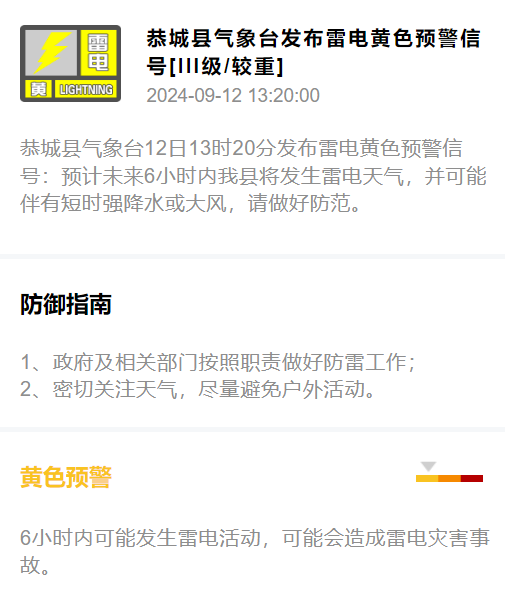 恭城县气象台12日13时20分发布雷电黄色预警信号205 / 作者:论坛小编01 / 帖子ID:316977